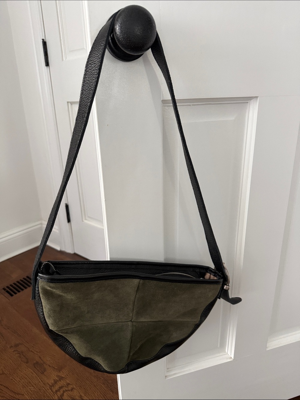 Women’s Black & Olive Suede Crossbody Bag